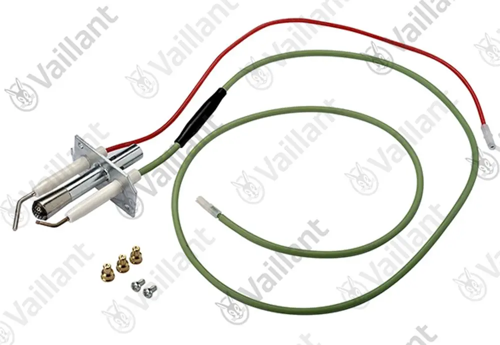 Vaillant Zündbrenner mit mehreren Anschlusskabeln und Befestigungselementen, geeignet für Gas- und Heizsysteme.
